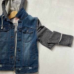 Denim and Gray Hooded Jacket